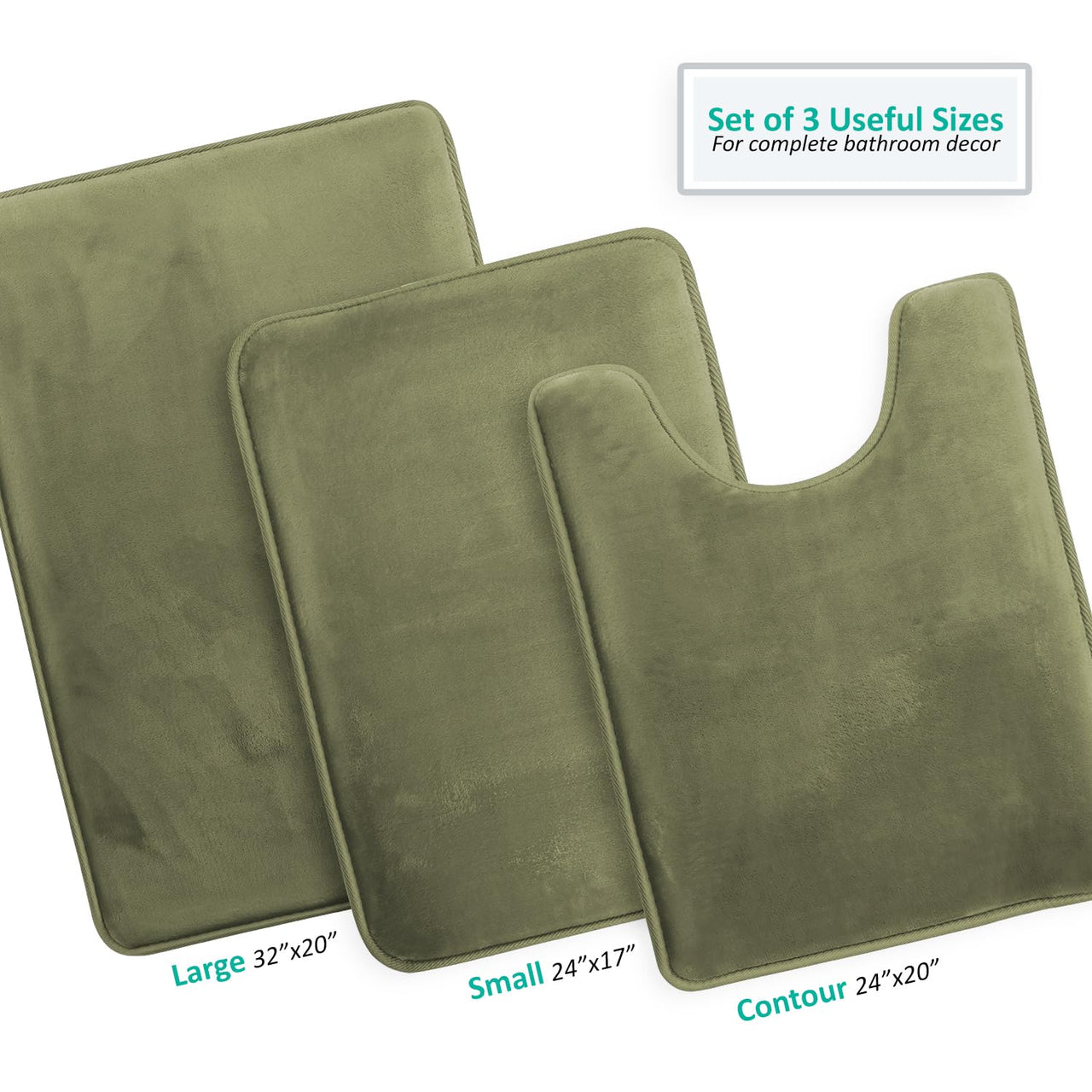 Clara Clark 2 Piece Bathroom Rugs Bath Mat Set, Velvet Memory Foam Bath Mats for Bathroom - Non-Slip, PVC Backing Bath Rugs, Washable Bathroom Rug Mats - Dries Quickly, Bathroom Rug Set - Green Solid 2 Piece Set Sage Green