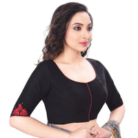 RENE Women's  Cotton Silk Embroidered Half Sleeve Blouse