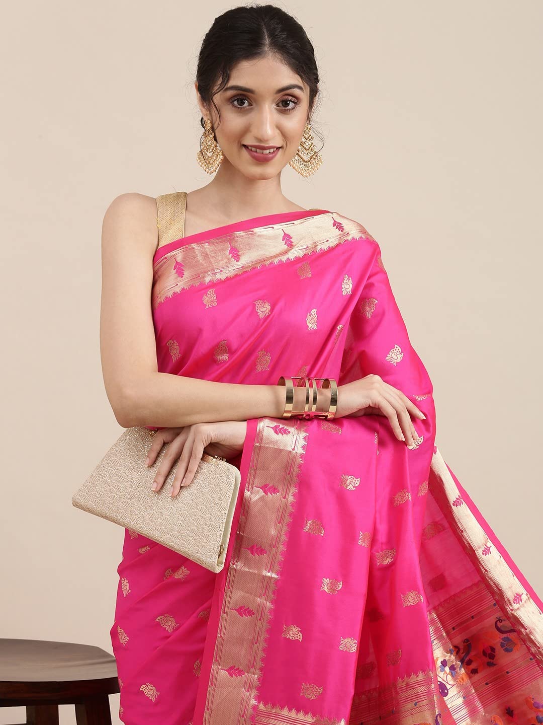 Pandadi Saree Women's  Paithani Silk Saree With Blouse Piece