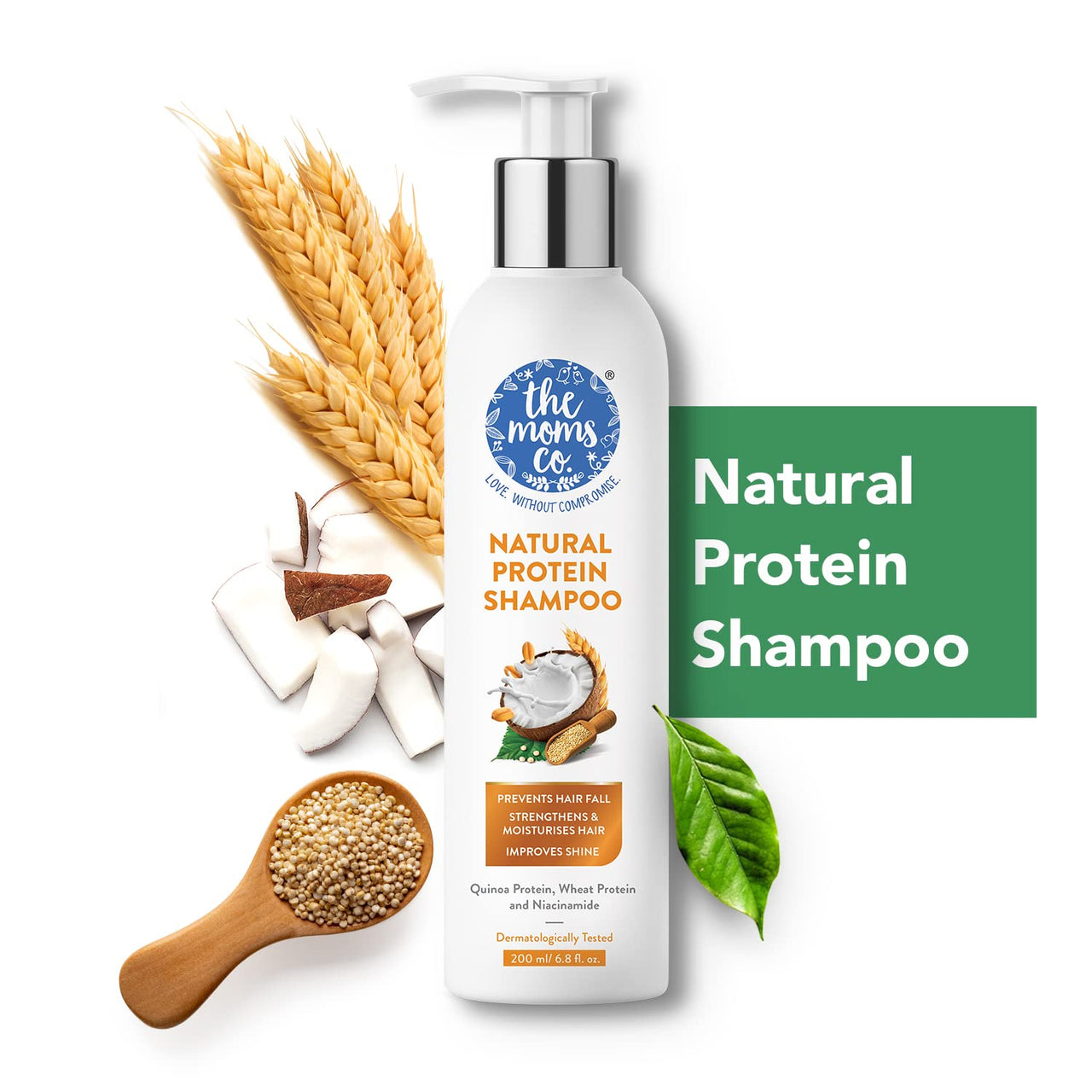 The Moms Co. Natural Protein Shampoo for Strong Hair With Hydrolyzed Silk & Wheat Proteins | Controls Hair Fall, Reduces Dryness & Frizz | Shampoo For Women & Men | Chemical & Sulphate Free - 200ml