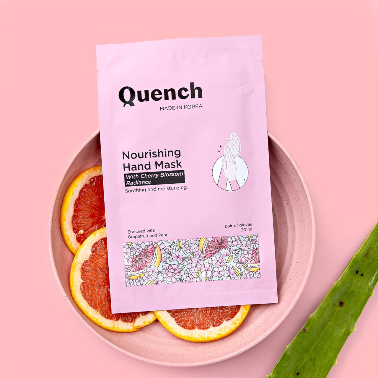 Quench Nourishing Hand Mask | Hydrates & Brightens Hands | Nourishes Nails & Cuticles | Leaves Hands Smooth & Supple | Manicure Kit | Made In Korea (1 Pair Of Gloves, 20Ml)
