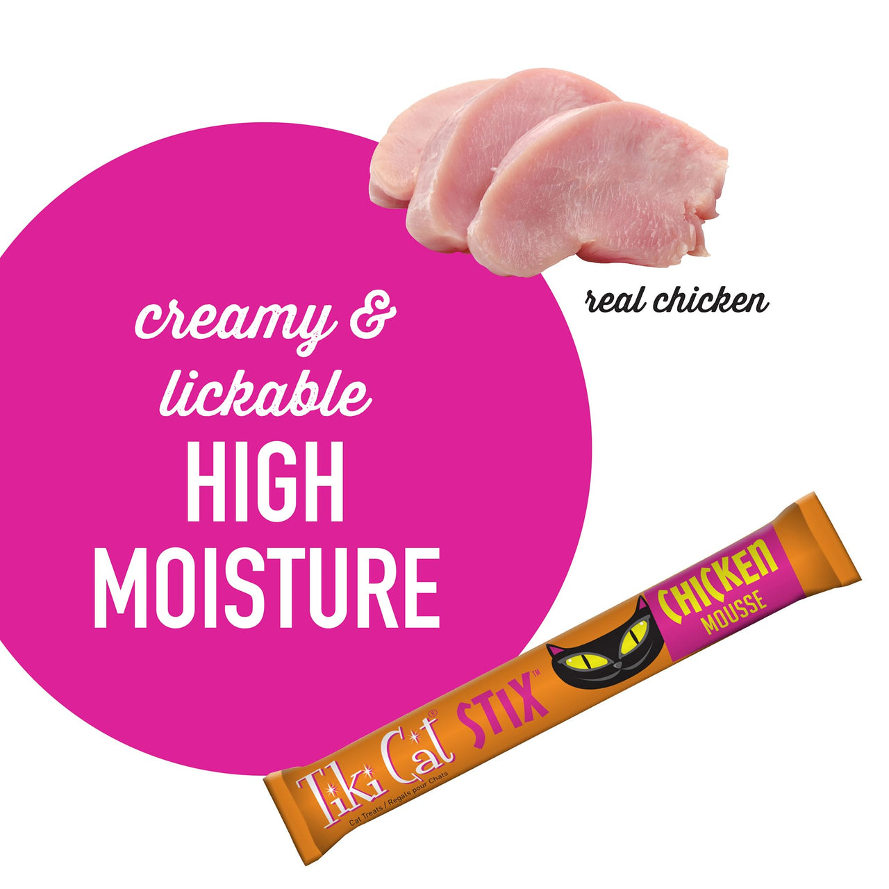 Tiki Cat Stix Mousse Treats, Single Serve Indulgent Lickable Treat or Dry Food Topper, with Chicken in Creamy Gravy, 0.5 oz. Pouch (Pack of 20) 10 Ounce (Pack of 1)