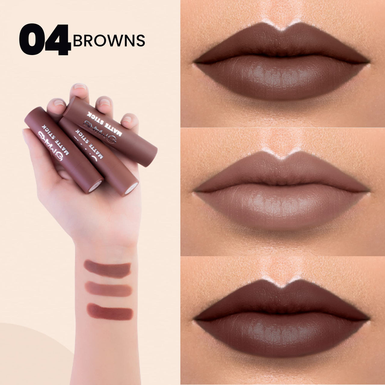 MARS Matte Liquid Lip Color | Long Lasting | Non-Transfer & Waterproof Lipstick for Women (4.5 ml) (03-Blow a Kiss) Matte Box Set of 3 Lipsticks for Women (3x3.2 gm) (04-Brown)