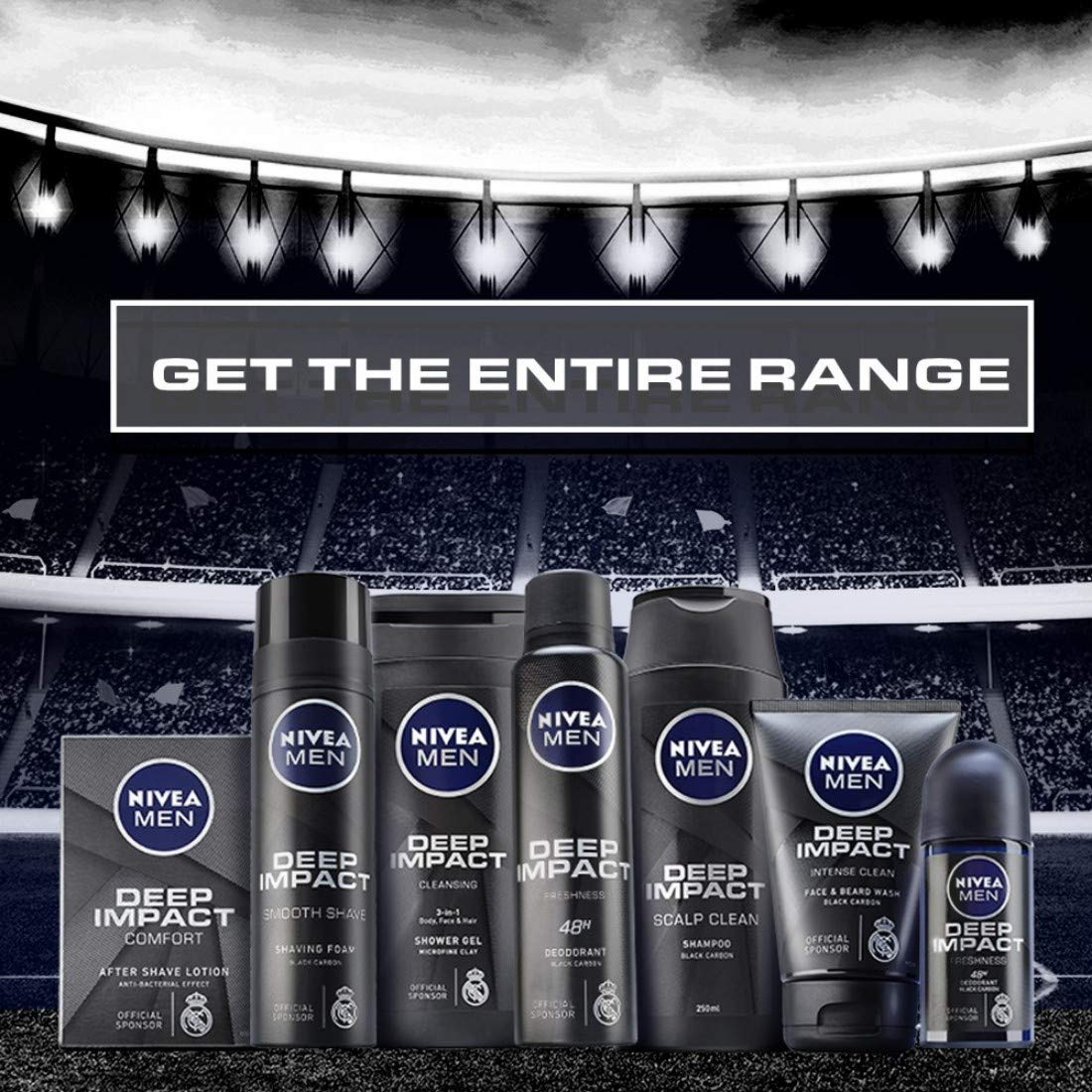 Nivea Men Body Wash, Deep Impact, 3 In 1 Shower Gel For Body, Face & Hair, With Microfine Clay, 250ml (Pack of 3)