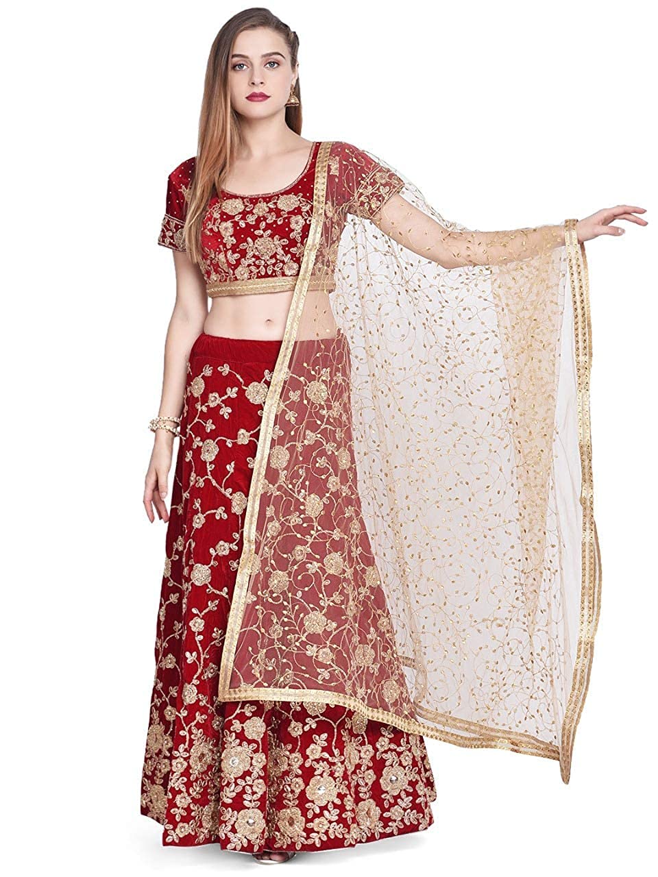 DUPATTA BAZAAR Women's  Embroidered Gold Net Dupatta DB1993