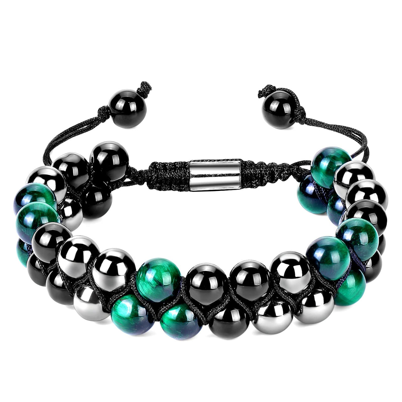 Triple Protection Bracelet 8MM Green Tiger Eye Black Onyx Hematite Stone Bracelet Healing Crystal Natural Stone Bracelet for Men Women Bring Prosperity Luck (8mm Green Tiger Eye/Black Onyx/Hematite) 8mm Green Tiger Eye/Black Onyx/Hematite