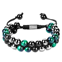 Triple Protection Bracelet 8MM Green Tiger Eye Black Onyx Hematite Stone Bracelet Healing Crystal Natural Stone Bracelet for Men Women Bring Prosperity Luck (8mm Green Tiger Eye/Black Onyx/Hematite) 8mm Green Tiger Eye/Black Onyx/Hematite