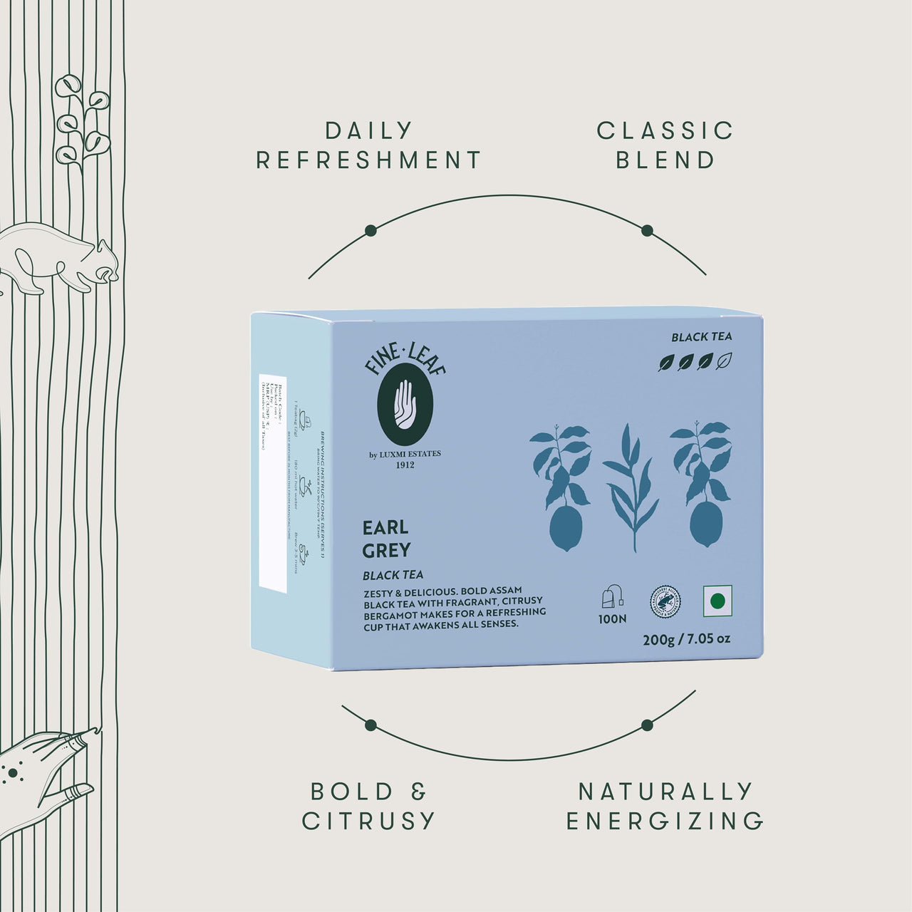 Luxmi Estates - Fine Leaf Earl Grey | Premium Assam Black Orthodox Tea With Natural Bergamot Flavour, Immunity Booster, Improves Metabolism & Antioxidants | 100 tea bags * 2g | 200g