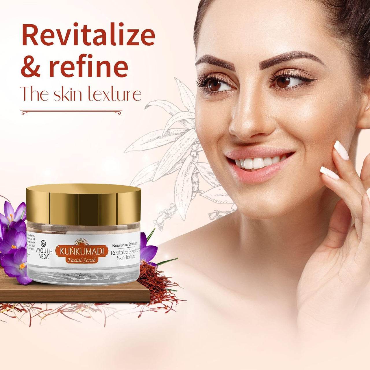 Ayouthveda Kunkumadi Face Scrub | Revitalize & Refine Skin Texture | With Walnut, Finest Kashmiri Saffron & Sunflower Extract | Cleanse Impurities & Promote New Cell Growth (Pack Of 1-50g)