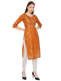 InTrend Forever Bandhani Foil Print Designer || Cotton Kurta for Ladies || Straight Fit || Zari & Sequins lace || Kurtis for Women