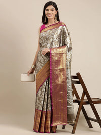 Pandadi Saree Women's  Arasi Soft Tissue Banarasi Silk Dharmavaram Pattu Saree With Unstiched Blouse Piece