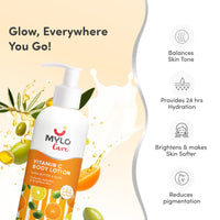 Mylo Vitamin C Body Lotion with Shea Butter, Olive Oil & Niacinamide | 24 Hours Hydration | Balances Skin Tone | Reduces Hyperpigmentation 275 ml