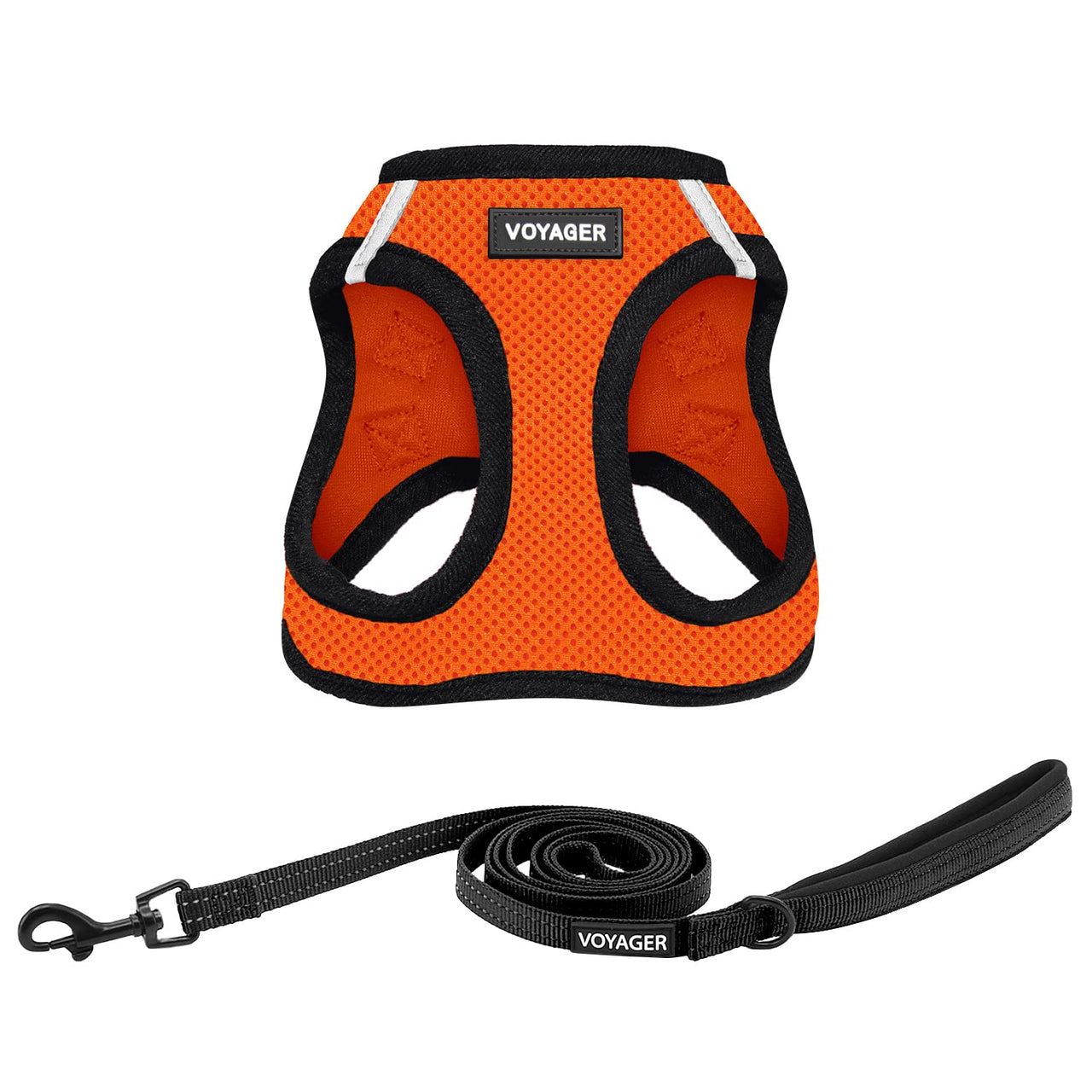 Voyager Step-in Air All Weather Mesh Harness and Reflective Dog 5 ft Leash Combo with Neoprene Handle, for Small, Medium and Large Breed Puppies by Best Pet Supplies - Orange, Small S (Chest: 14.5 - 16") Leash Harness Set (Orange Base)
