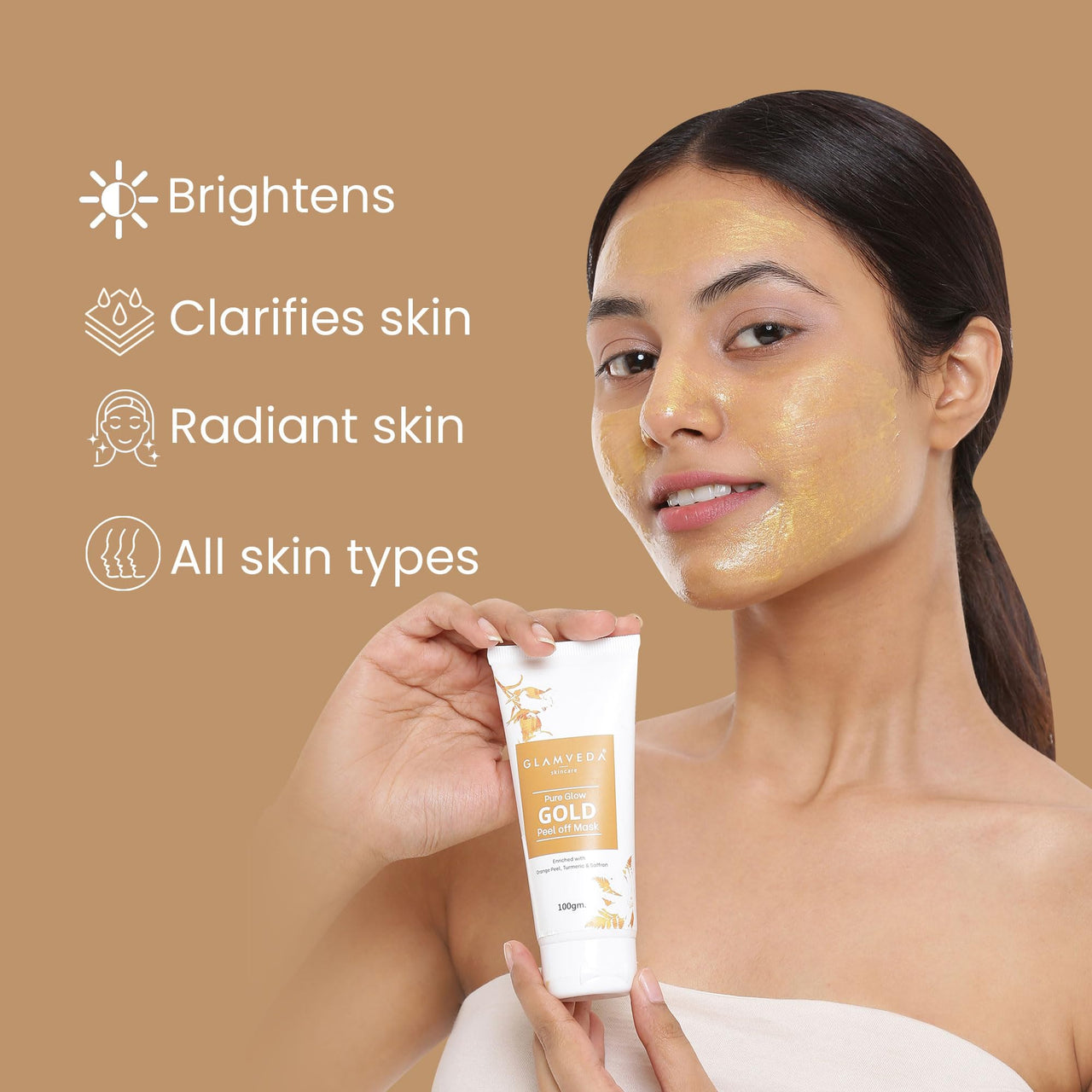 Glamveda Pure Glow Gold Peel Off Mask | Reduces fine lines, wrinkles | Remove Blackhead & pore care | For Women | No Paraben, SLS | 100gm