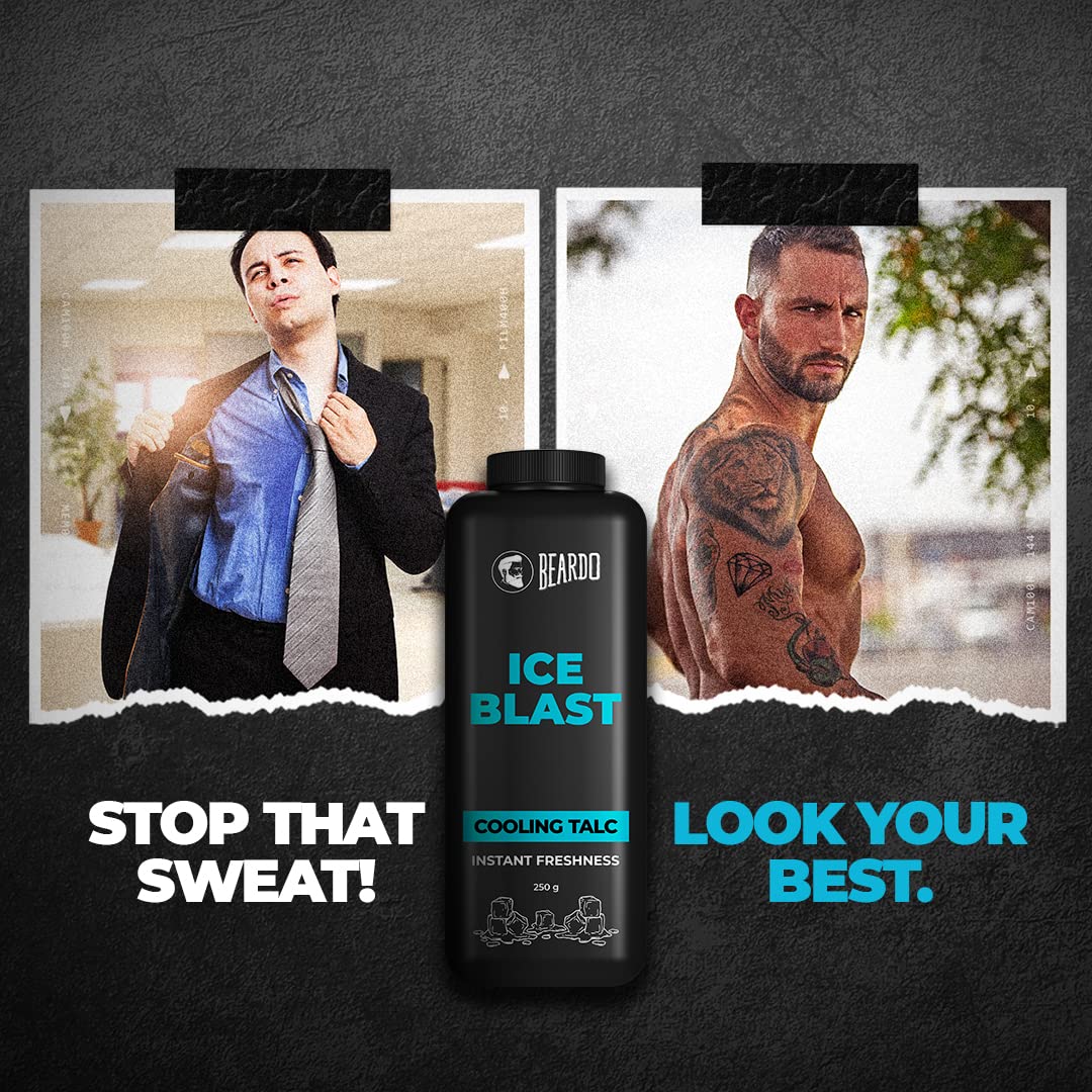 Beardo Ice Blast Talc Powder for men, 100g | INSTANT ICY COOLING Talcum Powder Men | Combat heat with Menthol | Goodness of Aloe vera & Vitamin E for Instant Freshness