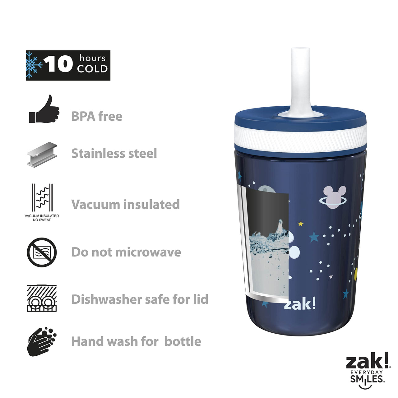 Zak Designs Disney Mickey Mouse Kelso Tumbler Set, Leak-Proof Screw-On Lid with Straw, Bundle for Kids Includes Plastic and Stainless Steel Cups with Bonus Sipper (3pc Set, Non-BPA)15 fl oz. Classic