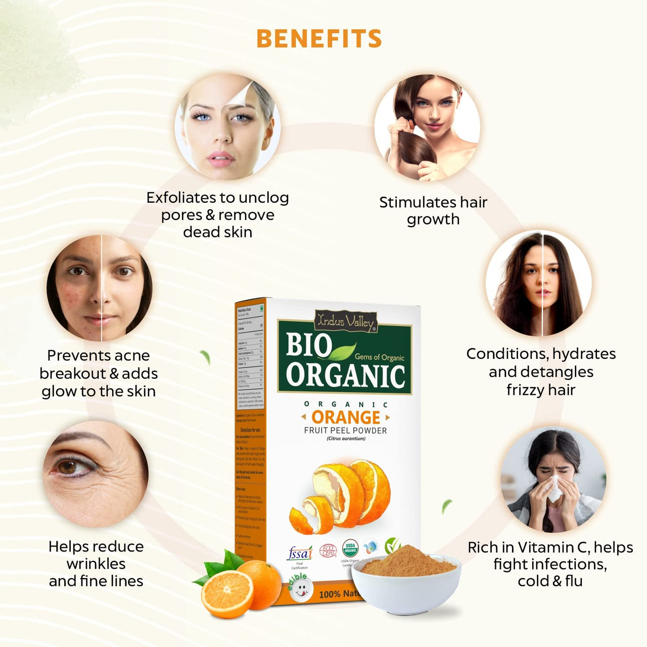 INDUS VALLEY 100% Organic Orange Peel Powder | Citrus aurantium - (100g *2= 200g)