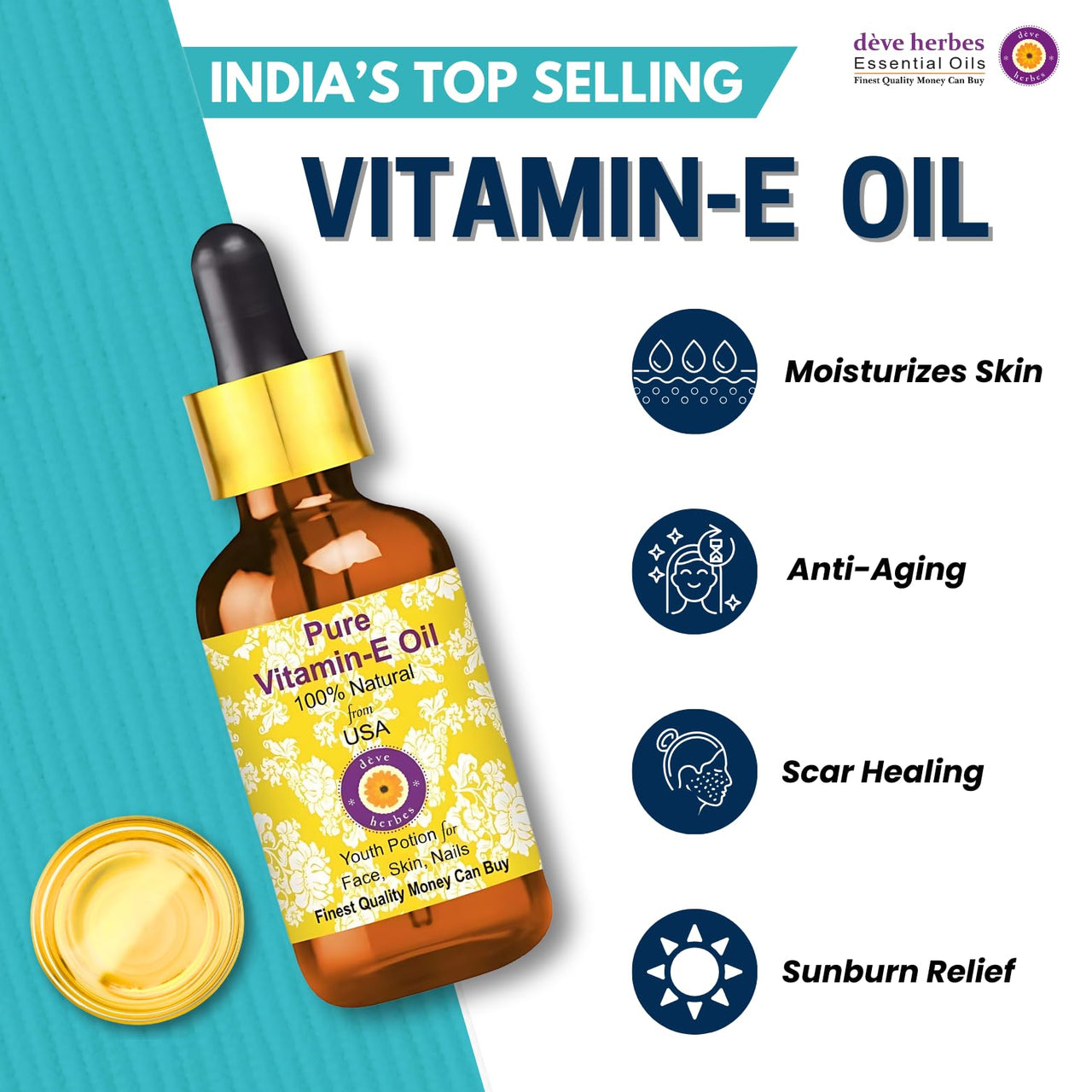 Deve Herbes Vitamin E Oil for Healthy Skin, Hair & Nails | Pure | Non-Sticky | Non-greasy | Lightweight | All Skin Types | Men and Women 100mlx2