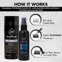StyleMake Thickener Hair Loss Concealer - Hair Building Fibers 28gm - Hair Fibers For Thin & Fine Hair - Hair Thickening Fibers for Men & Women (Black)
