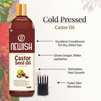 Newish Cold Pressed Castor Oil for Hair Growth, Skin & Eyebrows |Pure & Organic Arandi Oil |Promotes Thicker, Longer Hair & Repairs Cracked Heels - 200ml