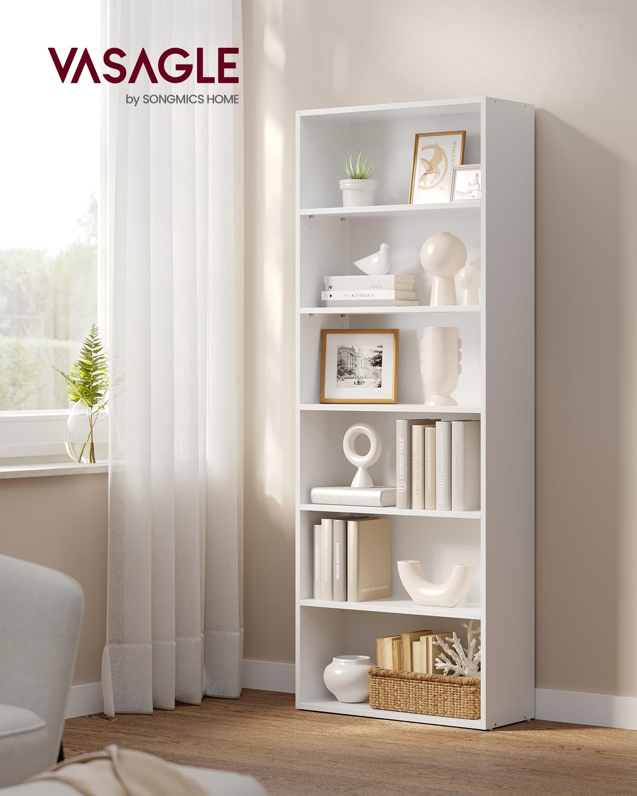 VASAGLE Bookshelf, 23.6 Inches Wide, 4-Tier Open Bookcase with Adjustable Storage Shelves, Floor Standing Unit, Cloud White ULBC164T14 1 Pack 4 Tiers (23.6"W x 42.4"H)