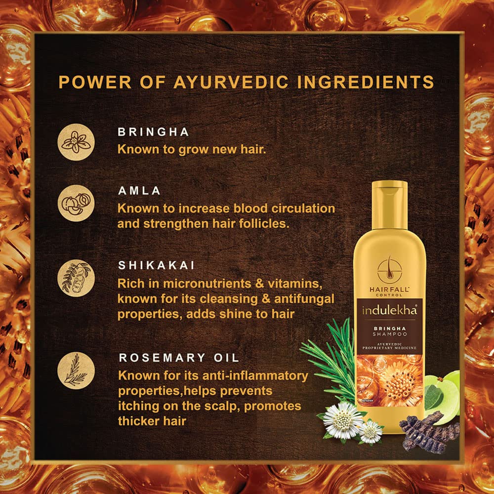 Indulekha Bringha Shampoo, Proprietary Ayurvedic Medicine For Hair Fall, Free From Parabens, Synthetic Dyes And Synthetic Perfume, 200ml