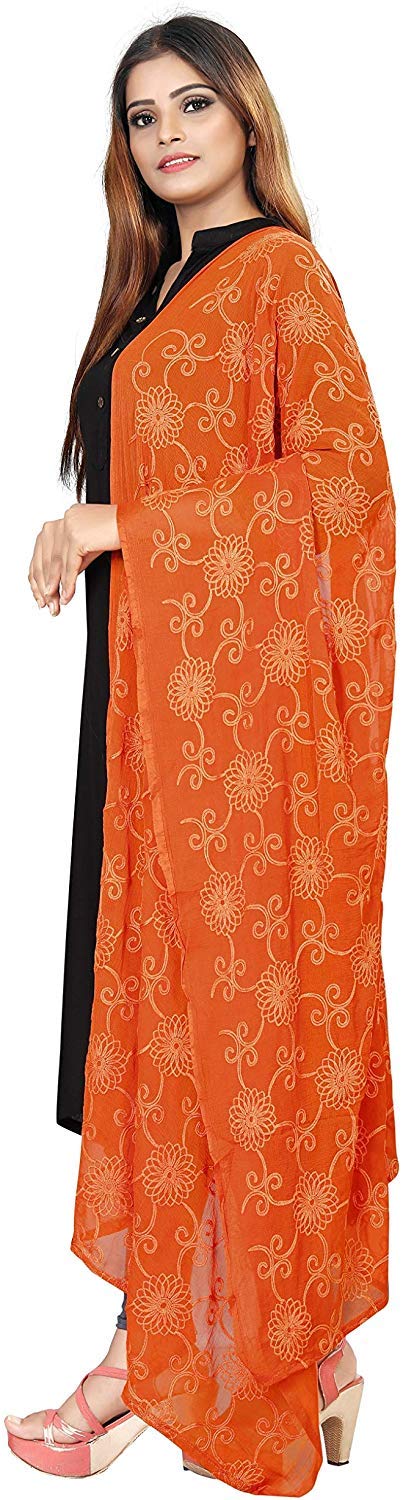 AKSHAR LLC Women's  Designer Pure Chiffon Dupatta with Pure Cotton Thread Embroidery Work