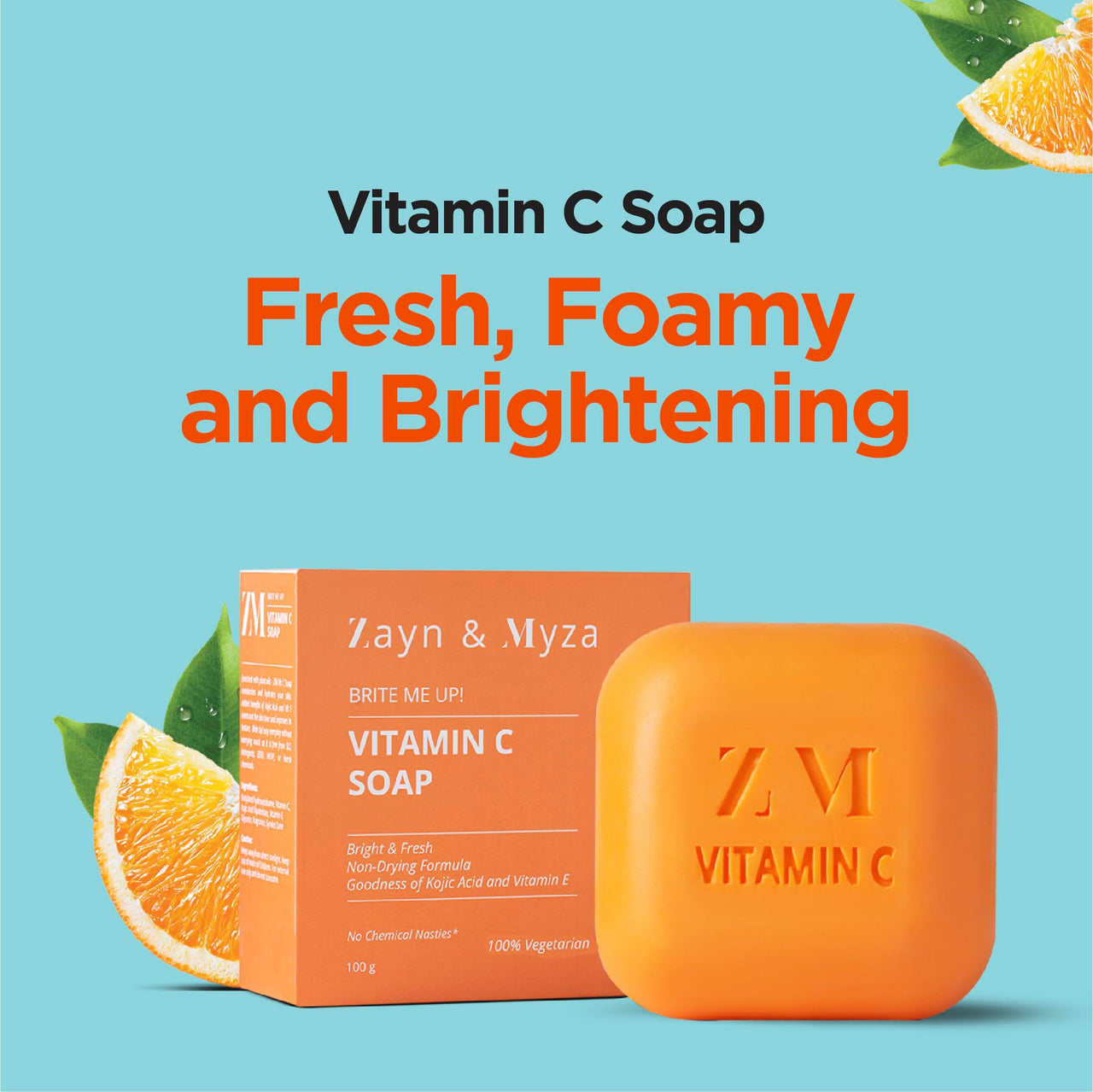 ZM Zayn & Myza Vitamin C Soap Enriched With Kojic Acid, Vitamin C & E For Skin Brightening & Deep Cleansing, Paraben Free, 100g (Pack Of 3)