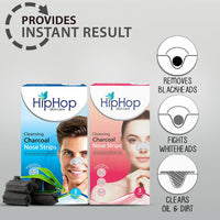 HipHop Skincare Charcoal Nose Strips Combo for Men & Women, Blackhead & Whitehead Remover, Pore Cleanser - Pack of 2 (3 Strips each)