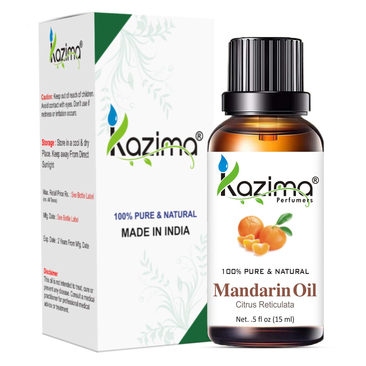 KAZIMA Mandarin Essential Oil - 100% Pure Natural & Undiluted For Skin care & Hair (15ml)