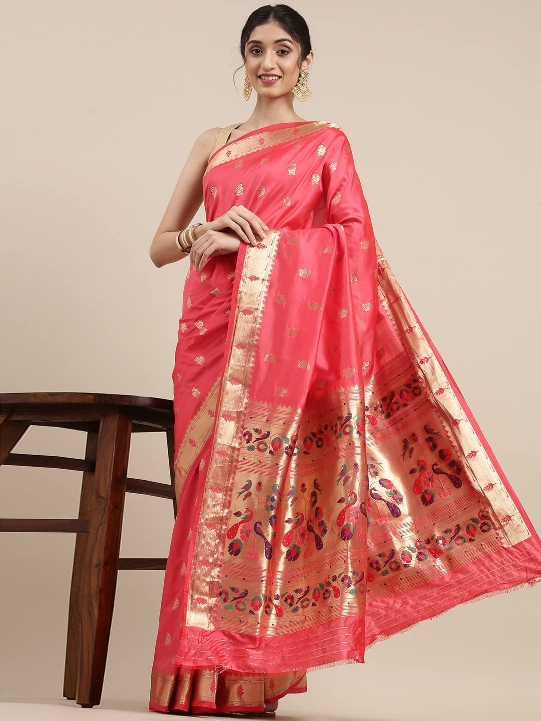 Pandadi Saree Women's  Paithani Silk Saree With Blouse Piece
