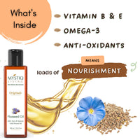 Mystiq Living Flaxseed Oil with Omega - 3 for Healthy Hair, Skin & Body | Cold Pressed, 100% Pure & Natural - 100 ML