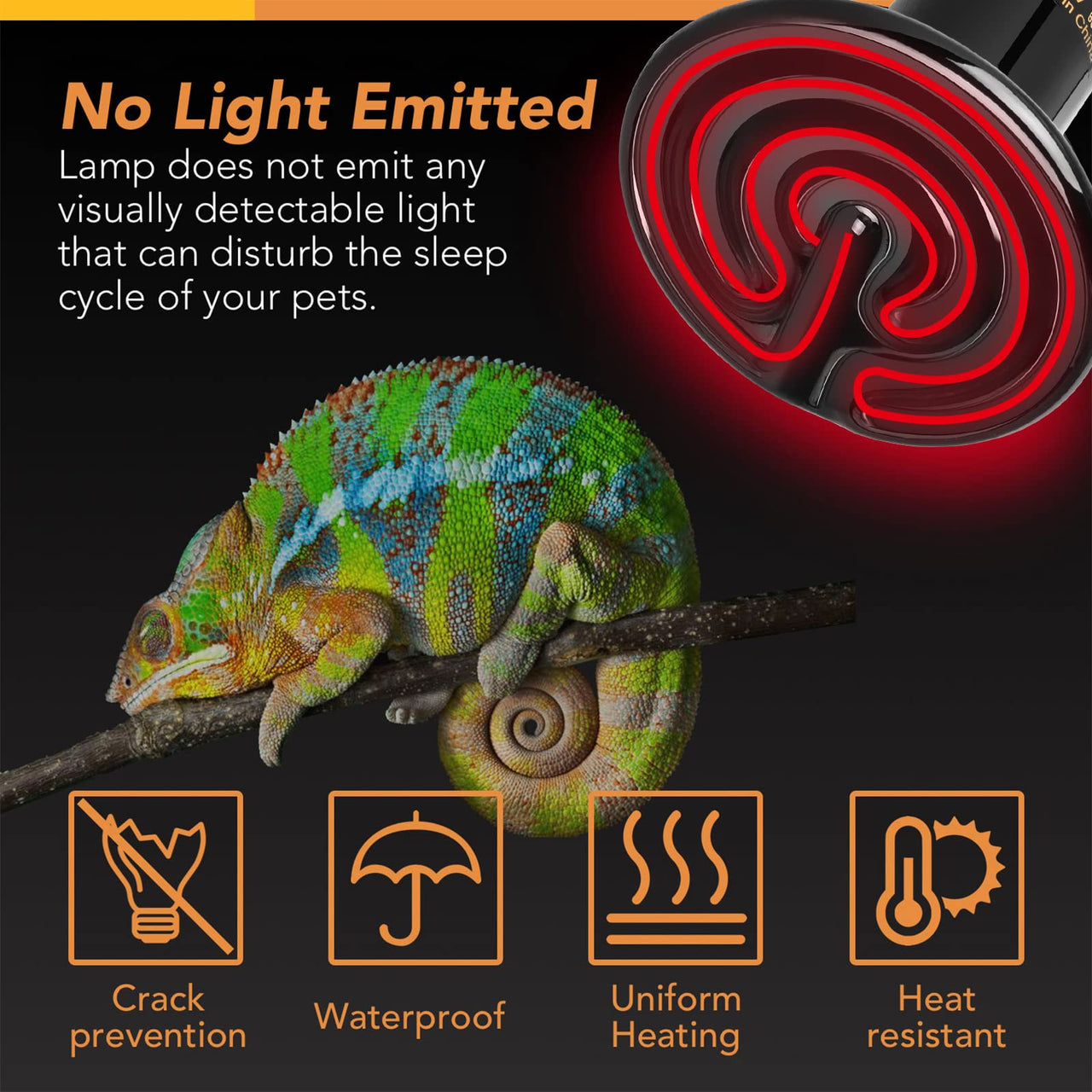 Simple Deluxe 25W/40W/50W/60W/100W/150W Ceramic Heat Emitter Reptile Heat Lamp Bulb No Light Emitting Brooder Coop Heater for Amphibian Pet & Incubating Chicken, Black/2 Pack, 60W 60 Watts