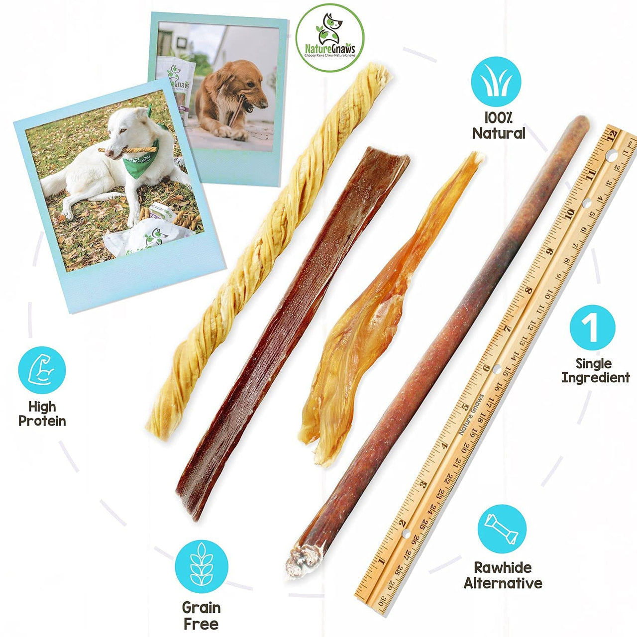 Nature Gnaws Variety Pack - Long Lasting Dog Chews for Dogs - Combo Pack of Bully Sticks, Beef Gullet and More - Dental Chews - Puppy Training Reward