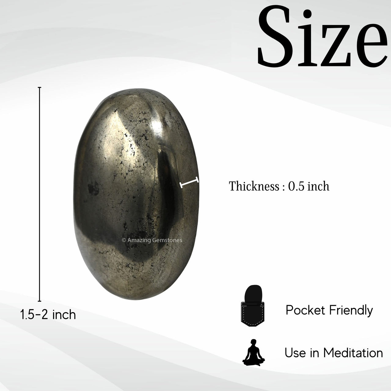 Pyrite Palm Stone - Pocket Massage Worry Stone for Natural Body Chakra Balancing, Reiki Healing and Crystal Grid Pyrite (Large)