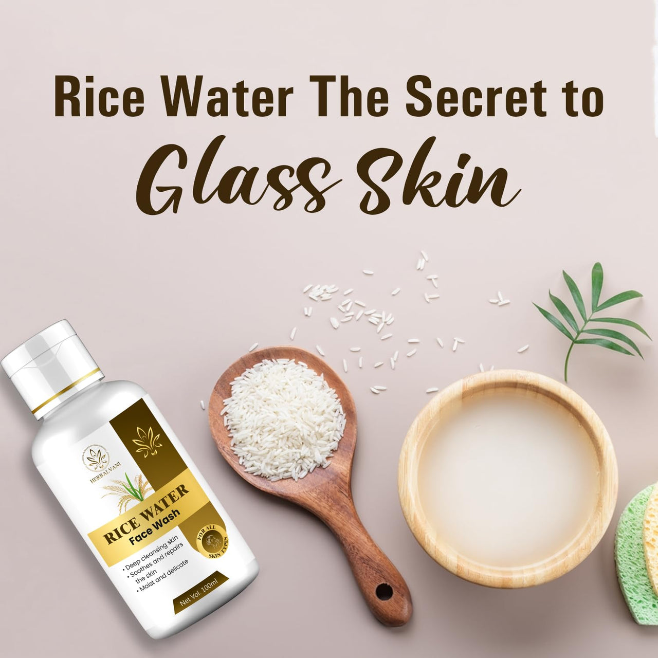 Herbalvani Rice Water Face Wash | Enriched with Rice Water, Niacinamide & Glycolic Acid | Deep Cleansing & Skin Brightening | For All Skin Types | 100ml