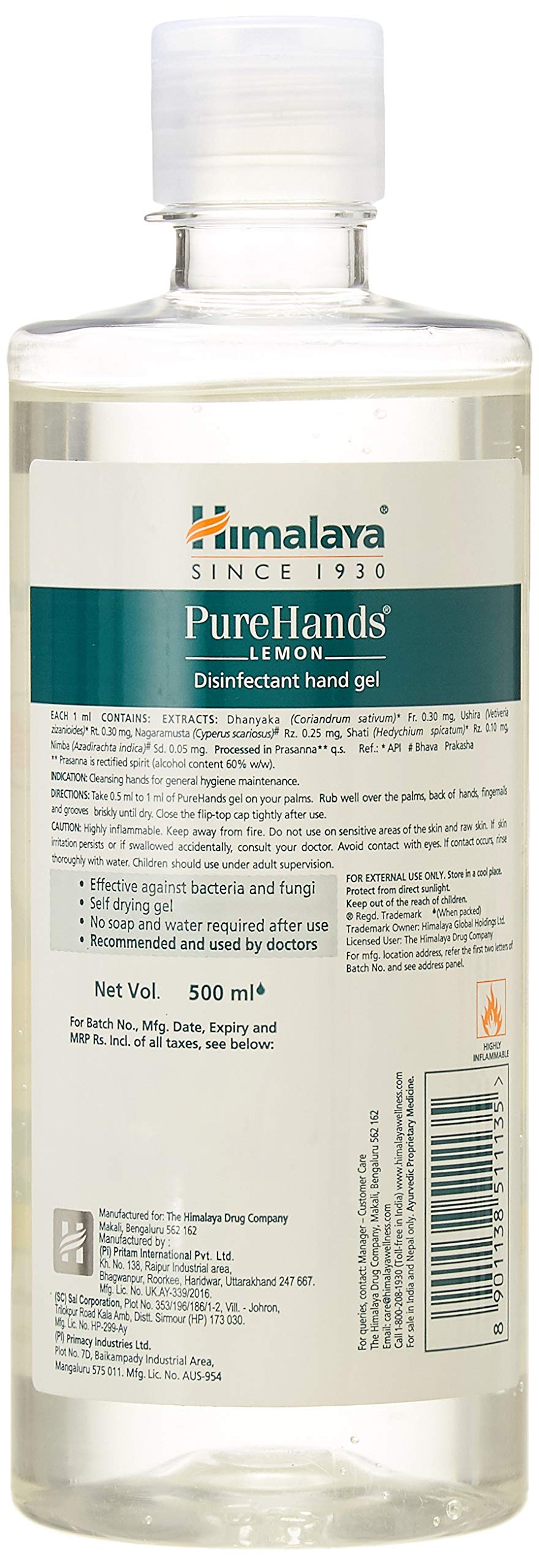 Himalaya PureHands Hand Sanitizer (Lemon) - 500 ml