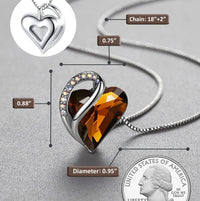 Leafael Women’s Silver Plated Infinity Love Heart Pendant Necklace with Birthstone Crystals, Jewelry Gifts for Her, 18 + 2 inch Chain, Anniversary Birthday Mother's  Necklaces for Wife Mom Girlfriend 15-Stress Relief-Dark Topaz Brown