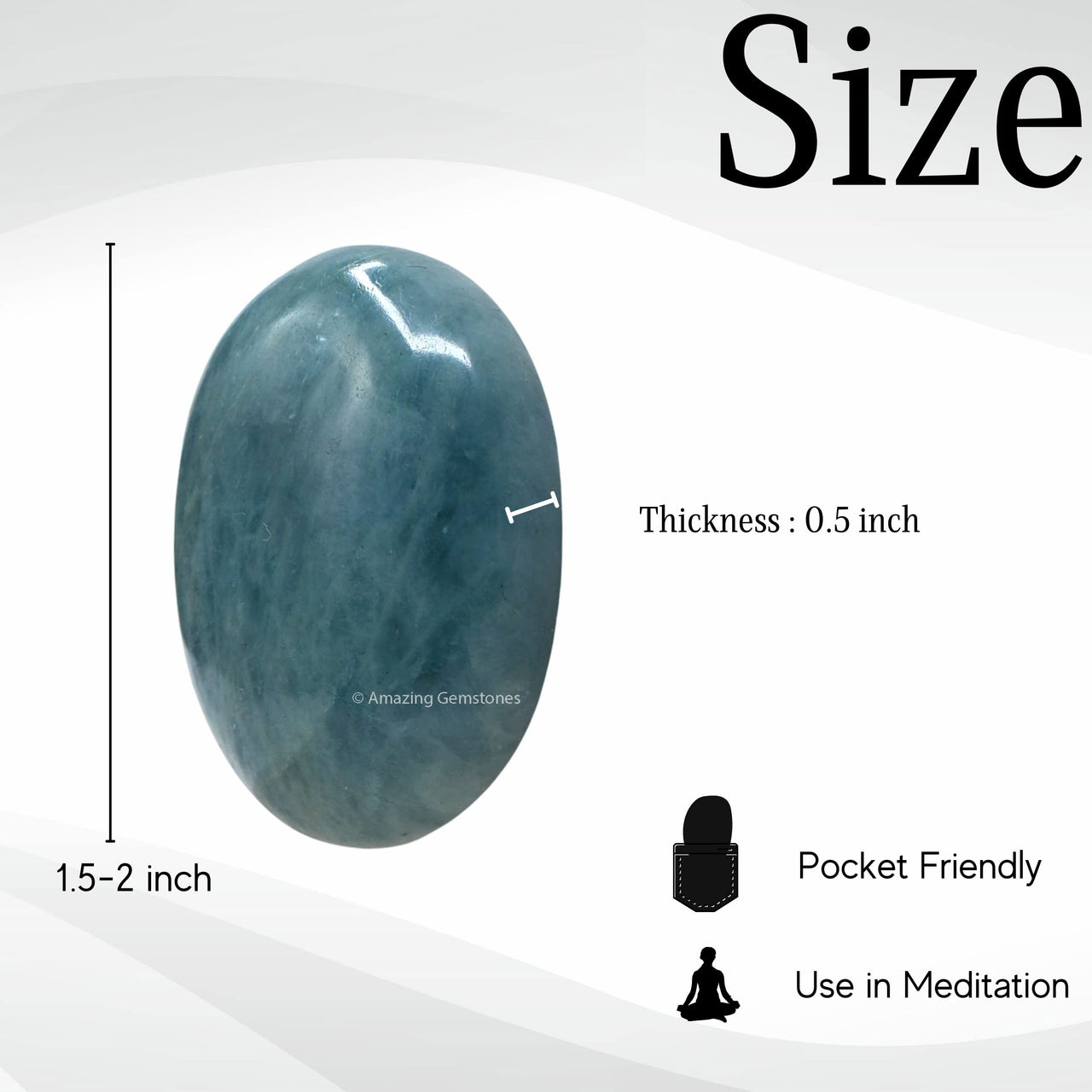 Aquamarine Palm Stone - Massage Worry Stone for Natural Body Chakra Balancing, Reiki Healing and Crystal Grid Aquamarine