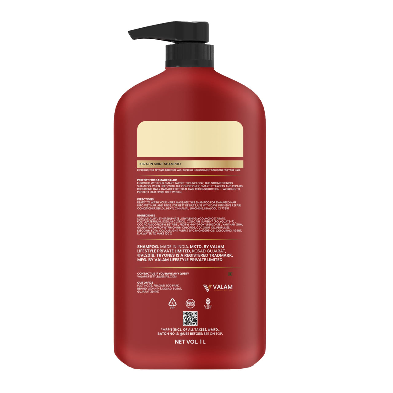 TryOnes Keratin Shampoo for Shiny and Smooth Hair Long Lasting Anti Dandruff Professional Hair Care Up to 48 Hour Protection and Nourishment - 1L