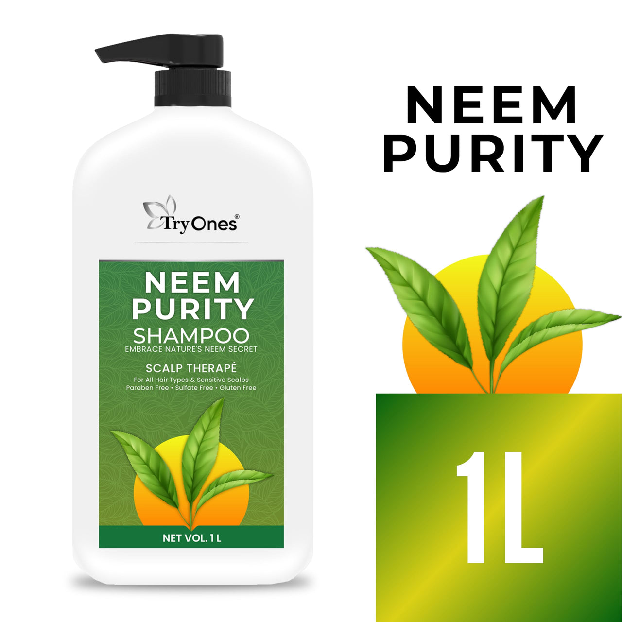 TryOnes Neem Sat Hair Shampoo for Thick & Strong Hair | Natural Hair Cleanser for Healthy Hair |Paraben & Sulphate-Free |Suitable for All Hair 1000 ml