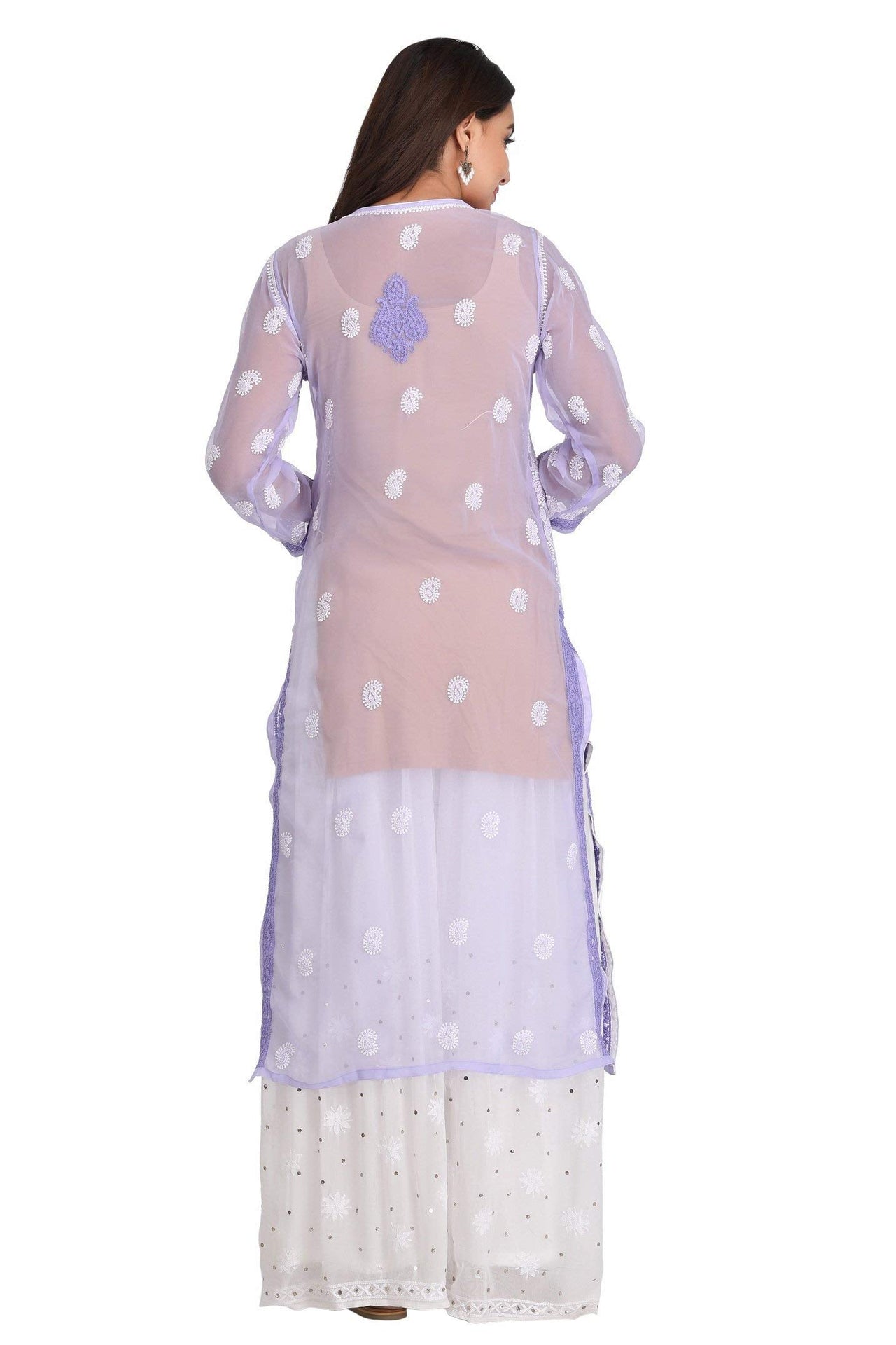 Ada Women's  Hand Embroidered Faux Georgette Lucknowi Chikankari Kurti with Slip