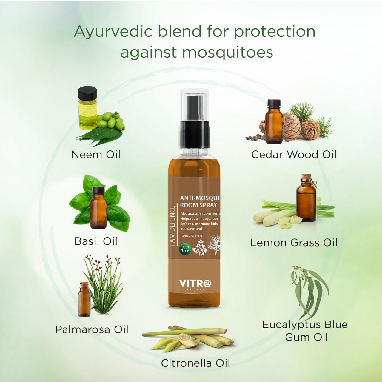VITRO Anti Mosquito Repellent Room Spray 100 ml| DEET FREE|Acts as Room Freshener | Contains Lavender | Completely Herbal | Eucalyptus & Lemongrass Essential Oils | Baby-Safe, Skin-Safe, Plant-Safe | Irritant-Free, Chemical-Free (Pack 2)