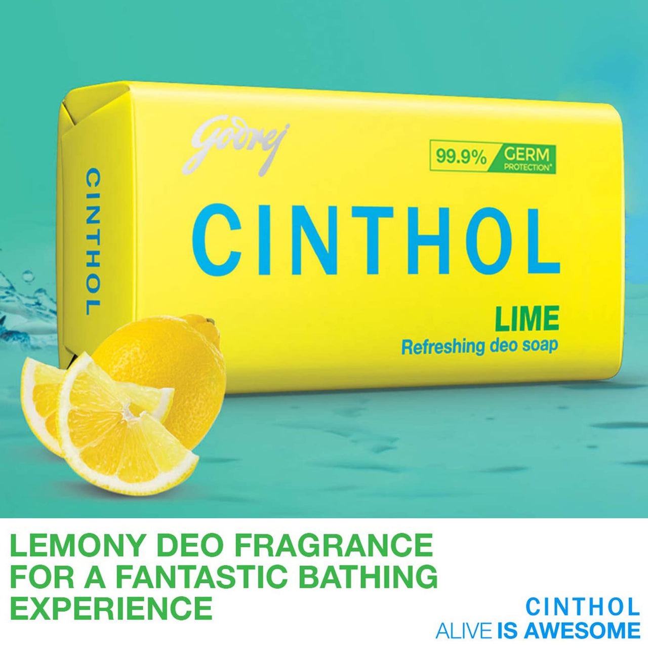 Cinthol Lime Soap, 100g (Pack of 5) - 99.9% Germ Protection | Lime Fresh Fragrance | Soaps For Bath Grade 1 Soap | For All Skin Types