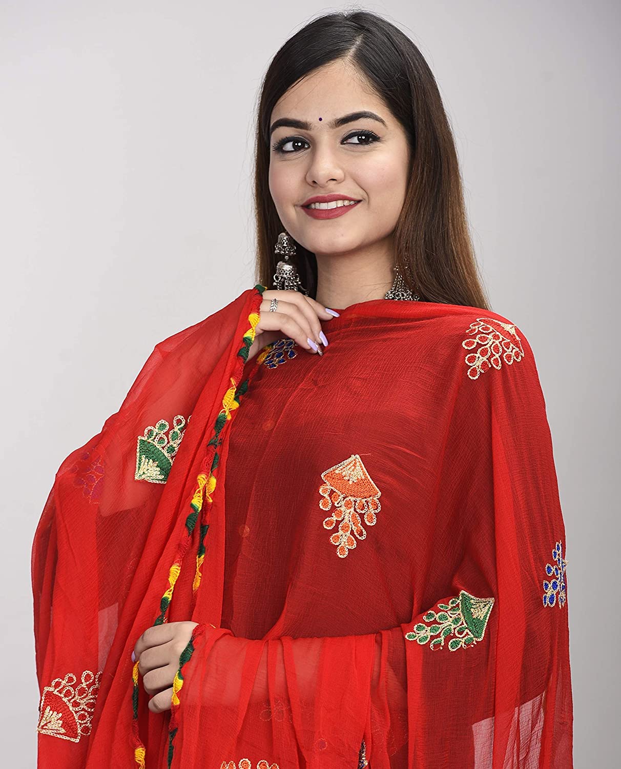 DIAMO Women's  Phulkari Chiffon Dupatta