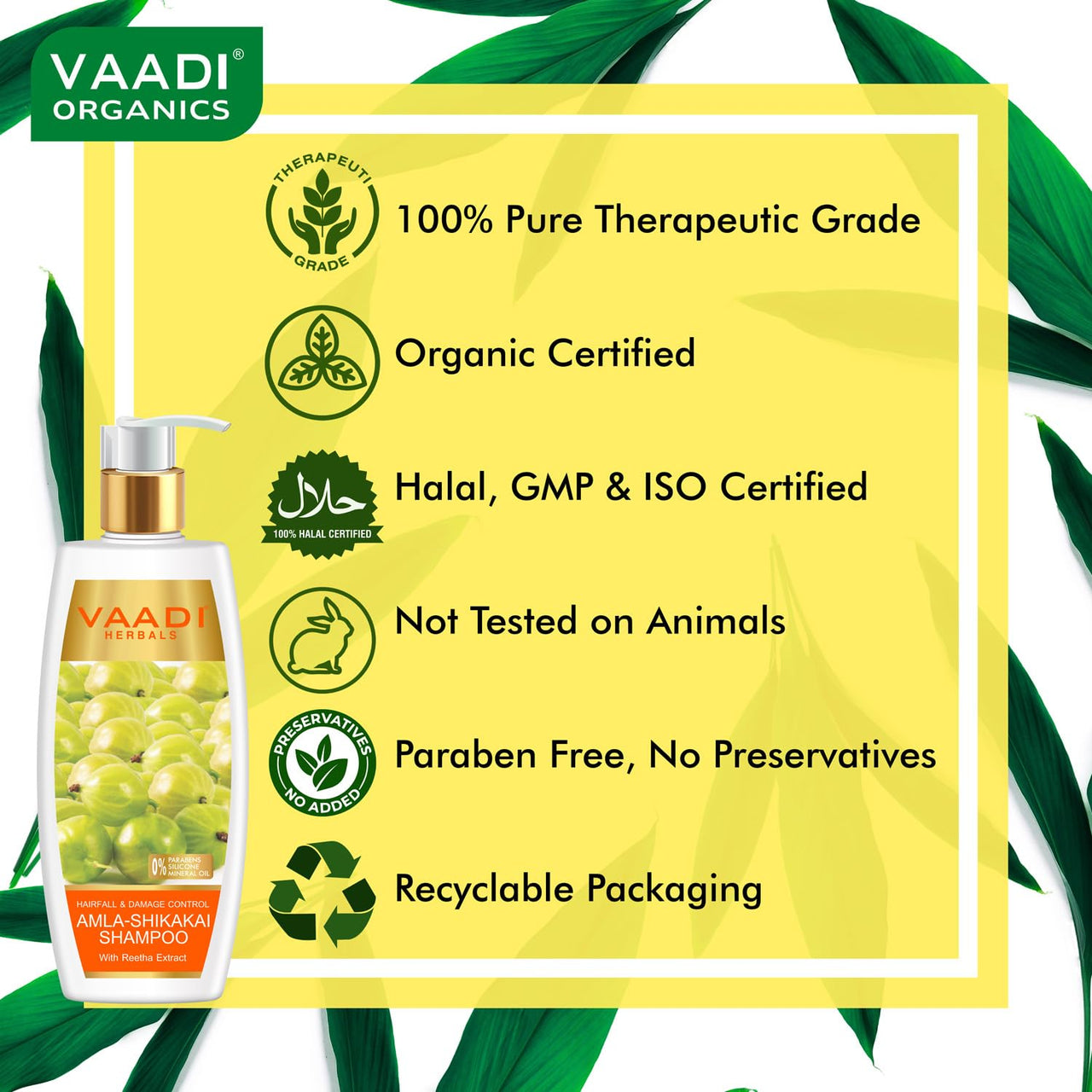 Vaadi Herbals Amla Shikakai Hair Fall and Damage Control Shampoo, 350ml with Olive Conditioner, 350ml