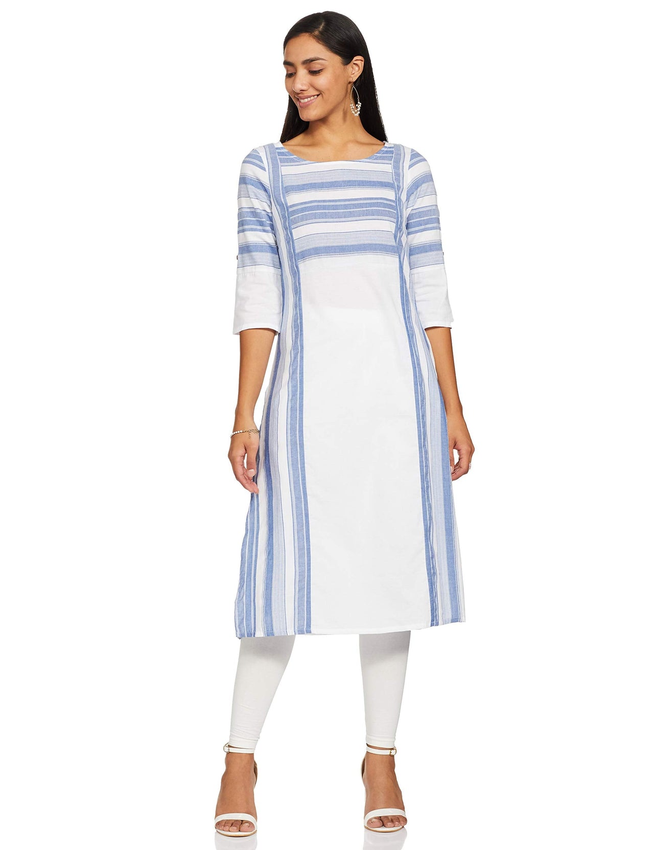 Aurelia Womens Round Neck Striped Kurta