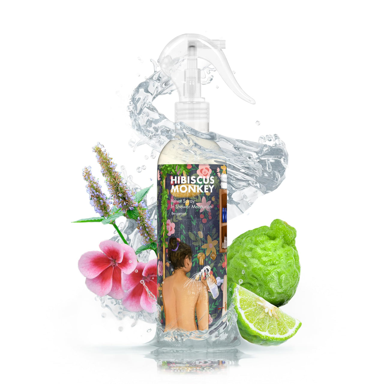 Hibiscus Monkey Velvet Spray Bergamot In Shower Body Moisturizer | Coconut Milk Oil, Bergamot |Moisturizes, Reduces Dryness, Soothes KP|All Natural |Lightweight, Non-Sticky|Dermatologist Tested|250 ML