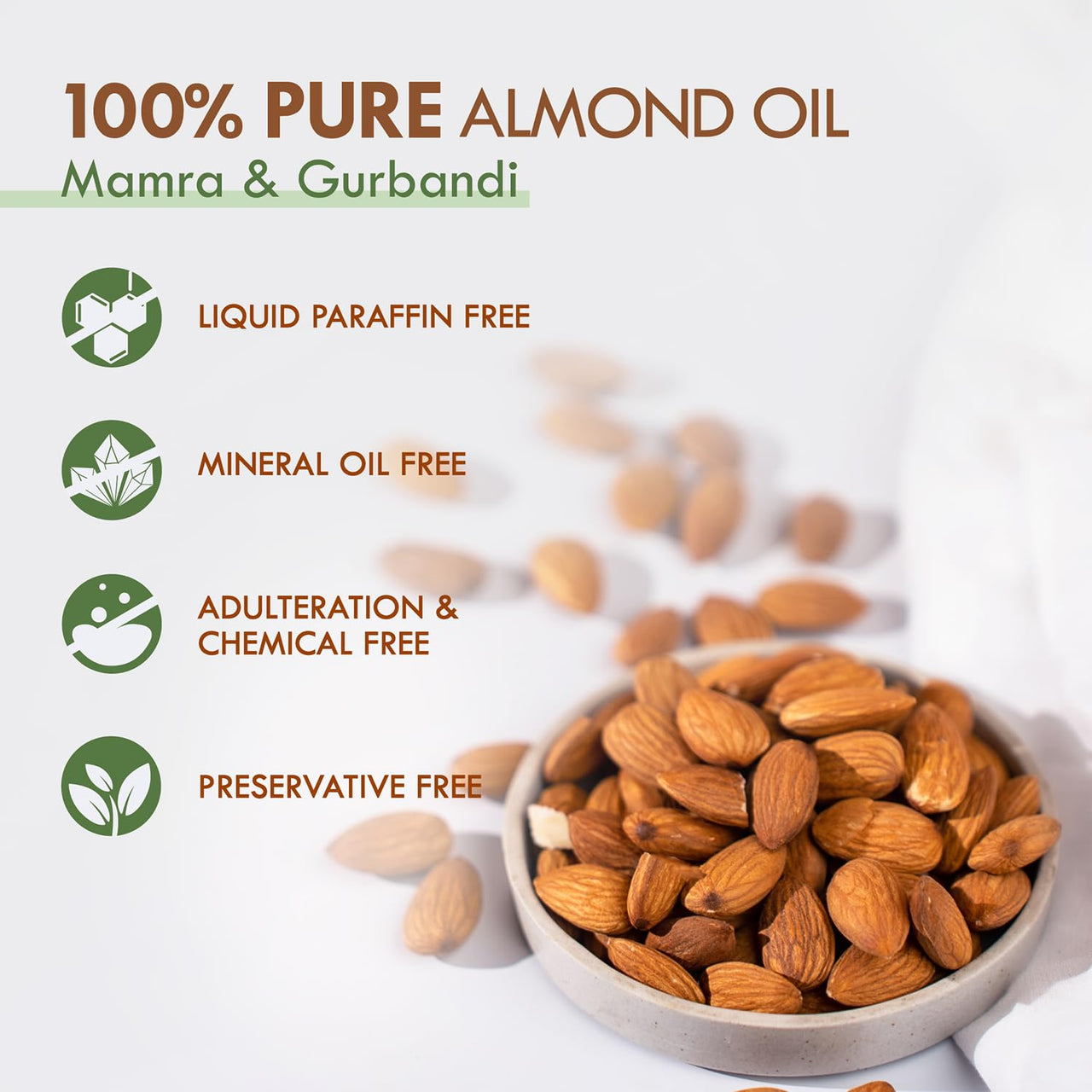 Nat Habit 100% Pure Almond Oil (Rogan Badam), For Skin & Hair, Non-Refined, Chemical Free & Preservative Free - 100 ml