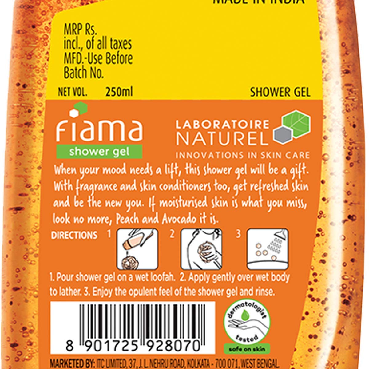 Fiama Shower Gel Peach & Avocado & Fiama Shower Gel Blackcurrant & Bearberry Body Wash With Skin Conditioners For Radiant Glow 250ml +250ml (Pack of 2)